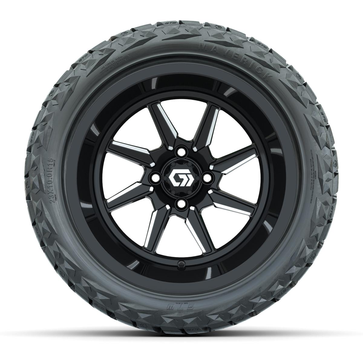 GTW&reg; Reaper Black/Machined 15 in Wheels with 23X10-R15 Maverick Steel Belted Radial All-Terrain Tires - Full Set