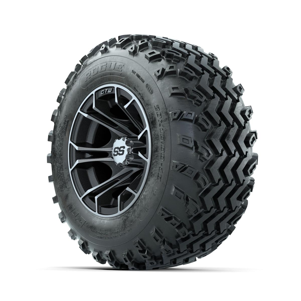 GTW Spyder Machined/Matte Grey 10 in Wheels with 20x10.00-10 Rogue All Terrain Tires – Full Set