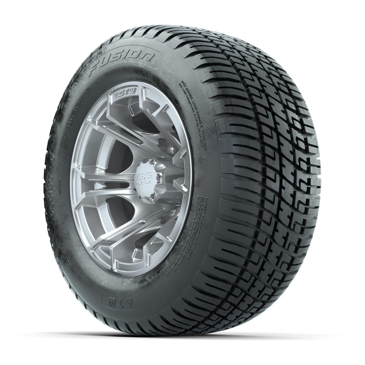 GTW Spyder Silver Brush 10 in Wheels with 205/50-10 Fusion Street Tires – Full Set