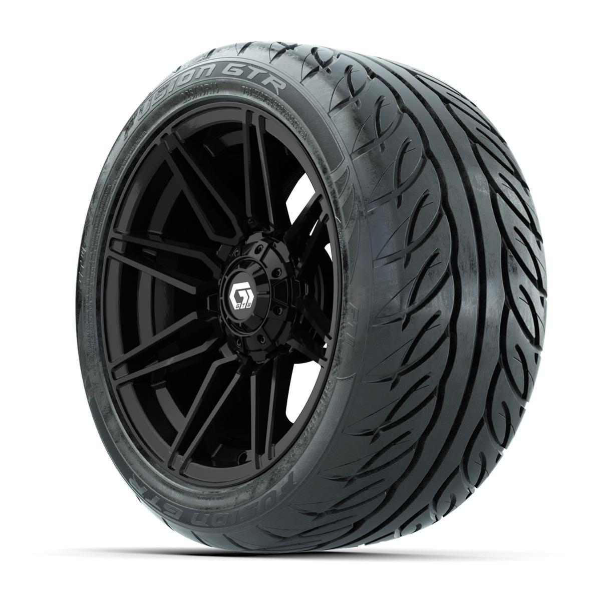 GTW&reg; Stealth Gloss Black 14 in Wheels with 225/40-R14 Fusion GTR Steel Belt Radial Street Tires – Full Set