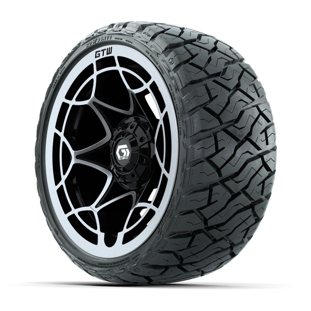 GTW Nexus Gloss Black/Silver 14 in Wheels with 205/35-R14 Maverick Low-Profile All-Terrain Tires – Full Set