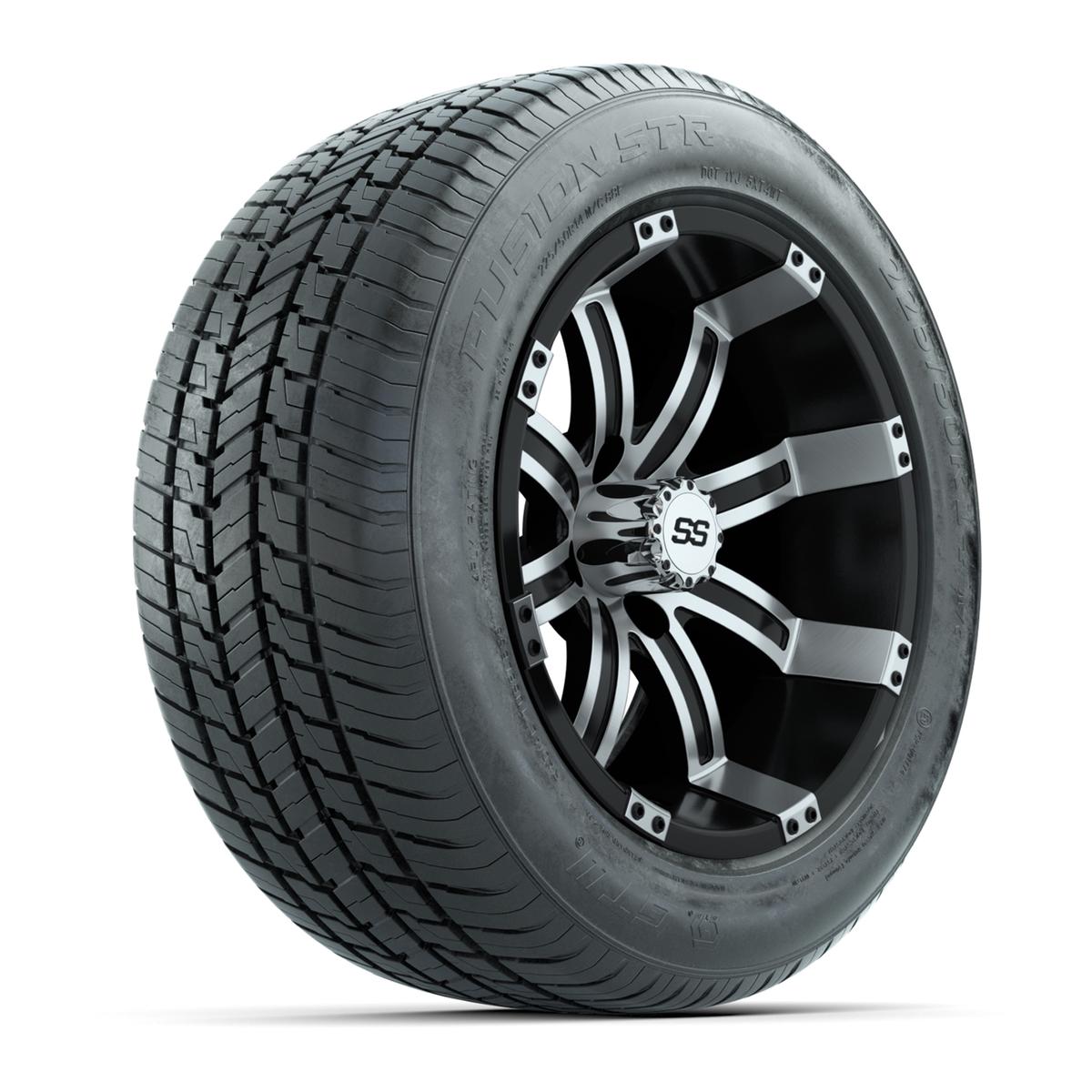 GTW&reg; Tempest Black and Machined 14 in Wheels with 255/50-R14 Fusion STR DOT Approved Street Tires - Full Set