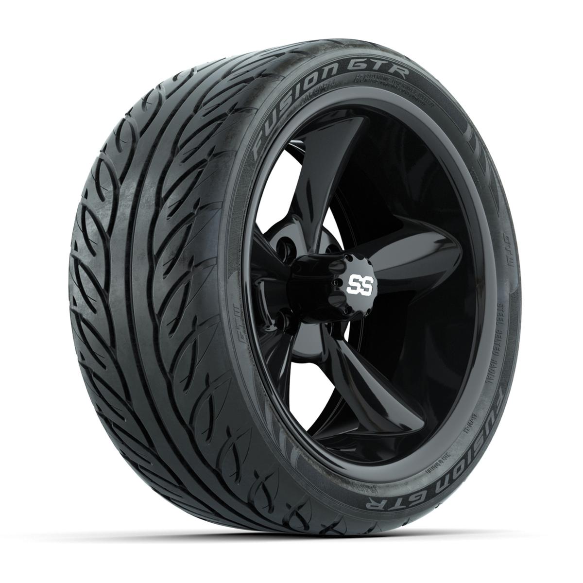 GTW&reg; Godfather Black 14 in Wheels with 205/40-R14 Fusion GTR Steel Belt Radial Street Tires – Full Set