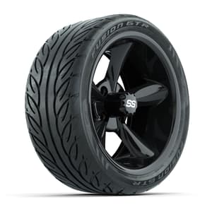 GTW&reg; Godfather Black 14 in Wheels with 205/40-R14 Fusion GTR Steel Belt Radial Street Tires – Full Set