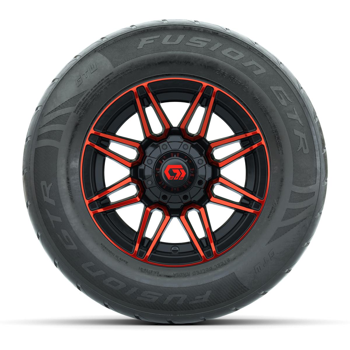 GTW&reg; Stealth Red/Machined 12 in Wheels with 255/55-R12 Fusion GTR Steel Belt Radial Street Tires – Full Set