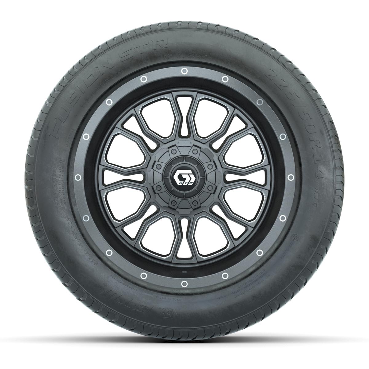 GTW&reg; Volt Gunmetal and Machined 14 in Wheels with 255/50-R14 Fusion STR DOT Approved Street Tires - Full Set