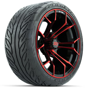Set of (4) 15&Prime; GTW Spyder Red/Black Wheels with 215/40-R15 Fusion GTR Street Tires