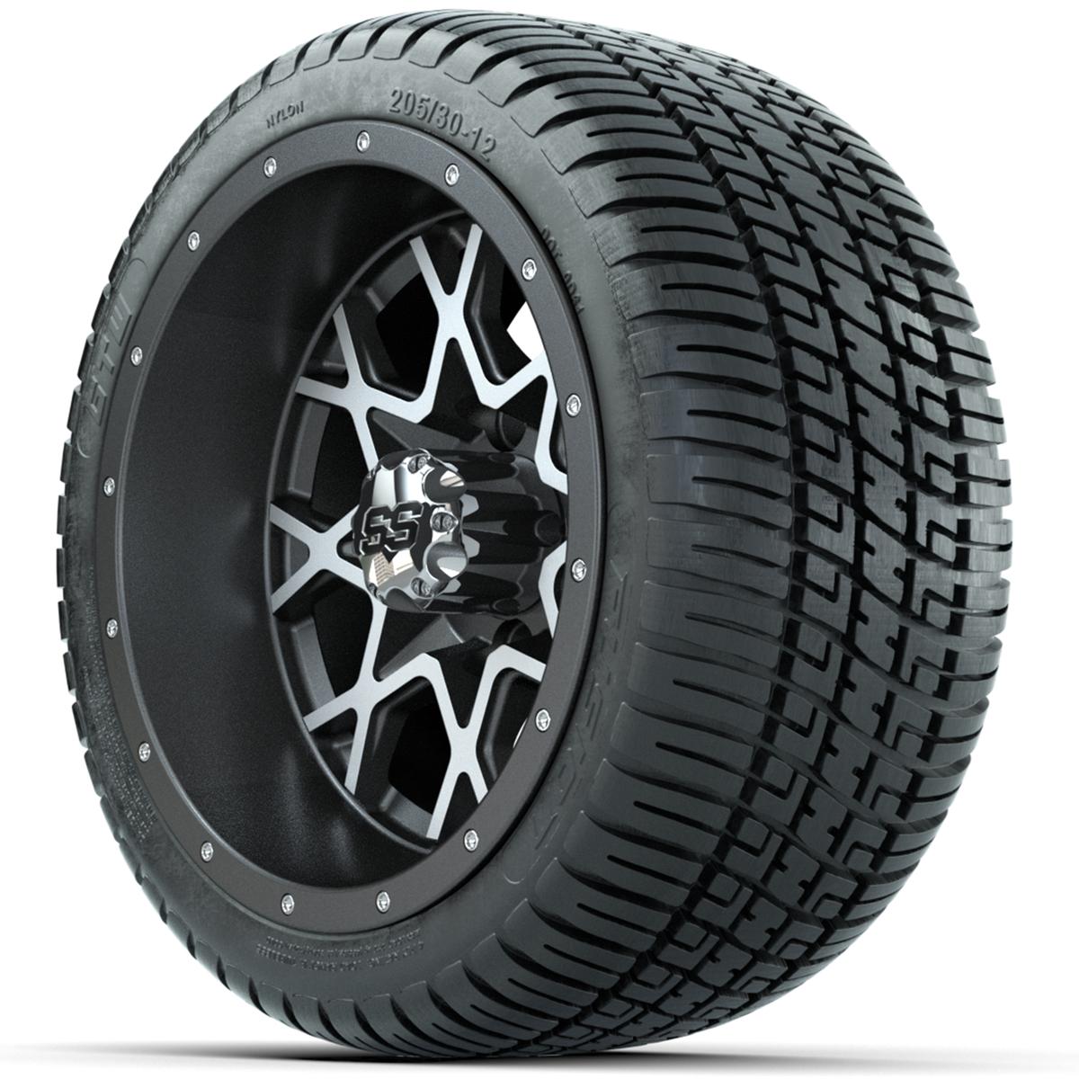 Set of (4) 12 in GTW Vortex Wheels with 205/30-12 GTW Fusion Street Tires