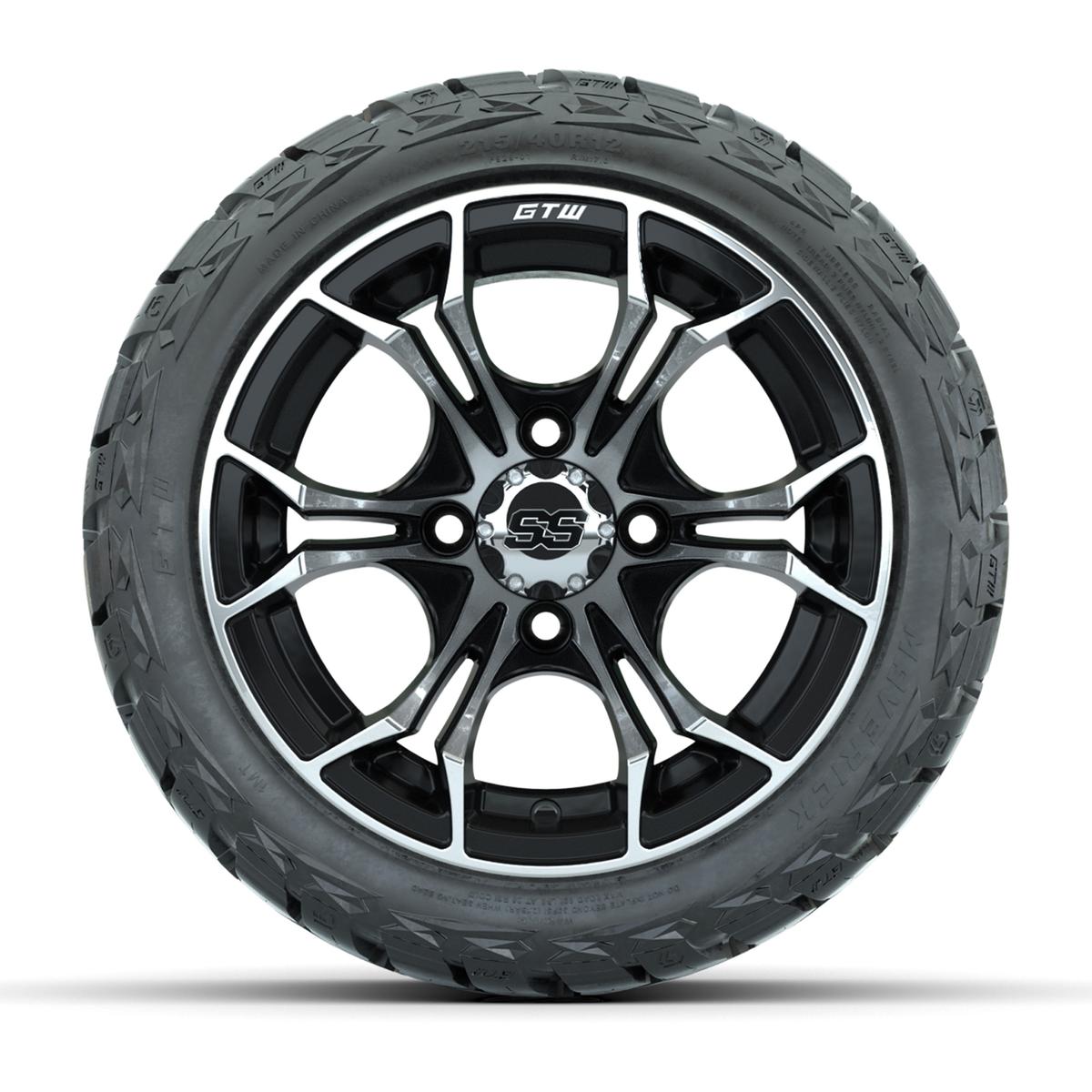GTW Spyder Black/Machined 12 in Wheels with 215/40-R12 Maverick Low-Profile All-Terrain Tires – Full Set