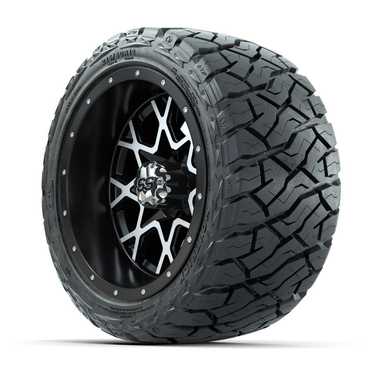 GTW Vortex Matte Black/Machined 12 in Wheels with 215/40-R12 Maverick Low-Profile All-Terrain Tires – Full Set