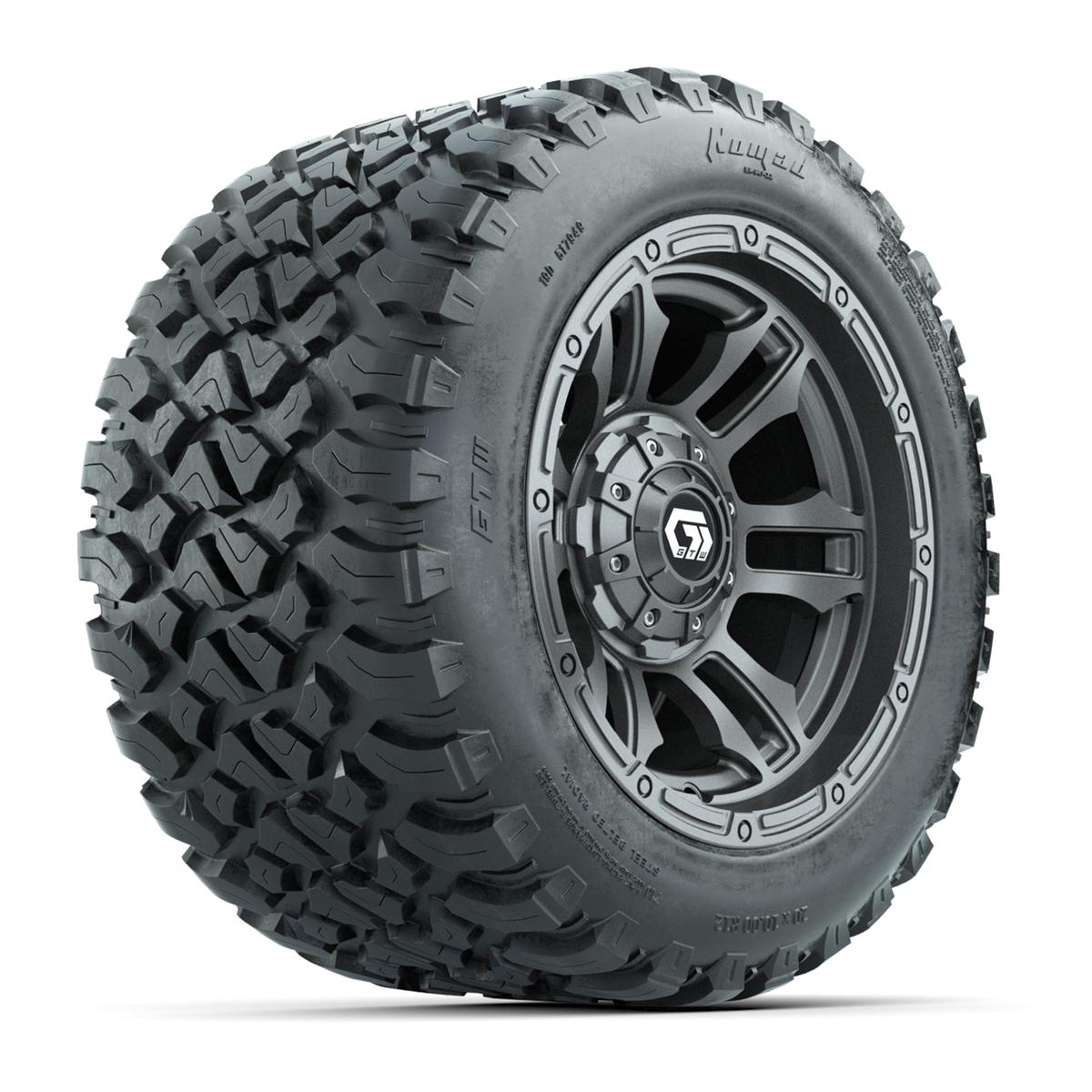 GTW&reg; Shogun Gunmetal 12 in Wheels with 20X10-12 Nomad Steel Belt Radial All-Terrain Tires – Full Set