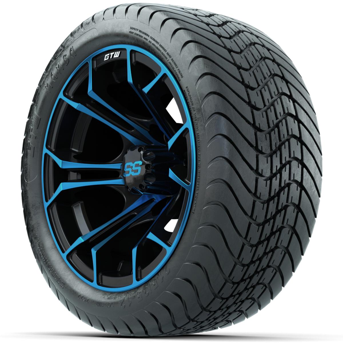 GTW Spyder Blue/Black 12 in Wheels with 215/35-12 GTW Mamba Street Tires – Full Set