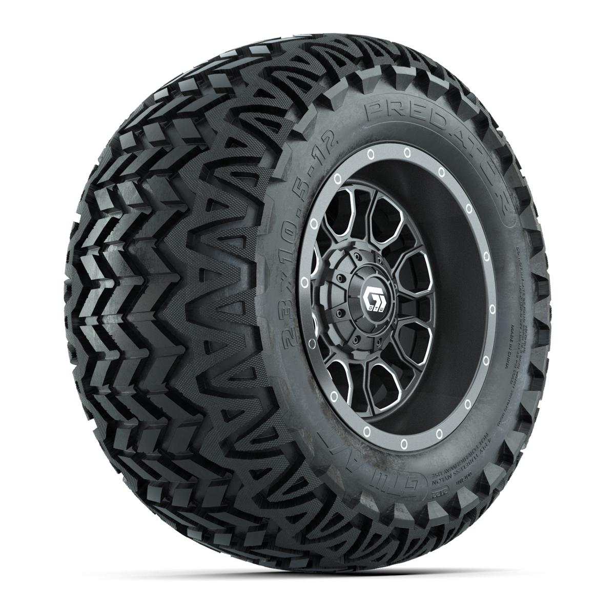 GTW Volt Gunmetal/Machined 12 in Wheels with 23x10.5-12 Predator All Terrain Tires – Full Set