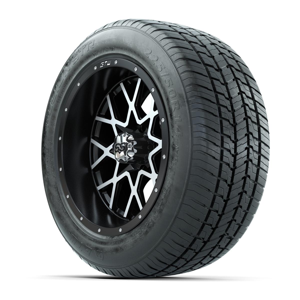 GTW&reg; Vortex Matte Black and Machined 14 in Wheels with 255/50-R14 Fusion STR DOT Approved Street Tires - Full Set