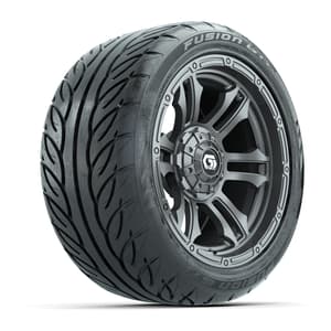 GTW&reg; Shogun Gunmetal 14 in Wheels with 225/40-R14 Fusion GTR Steel Belt Radial Street Tires – Full Set