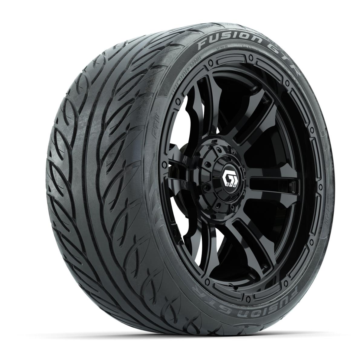 GTW® Shogun Gloss Black 15 in Wheels with 215/40-R15 Fusion GTR Steel Belted Street Tires – Full Set