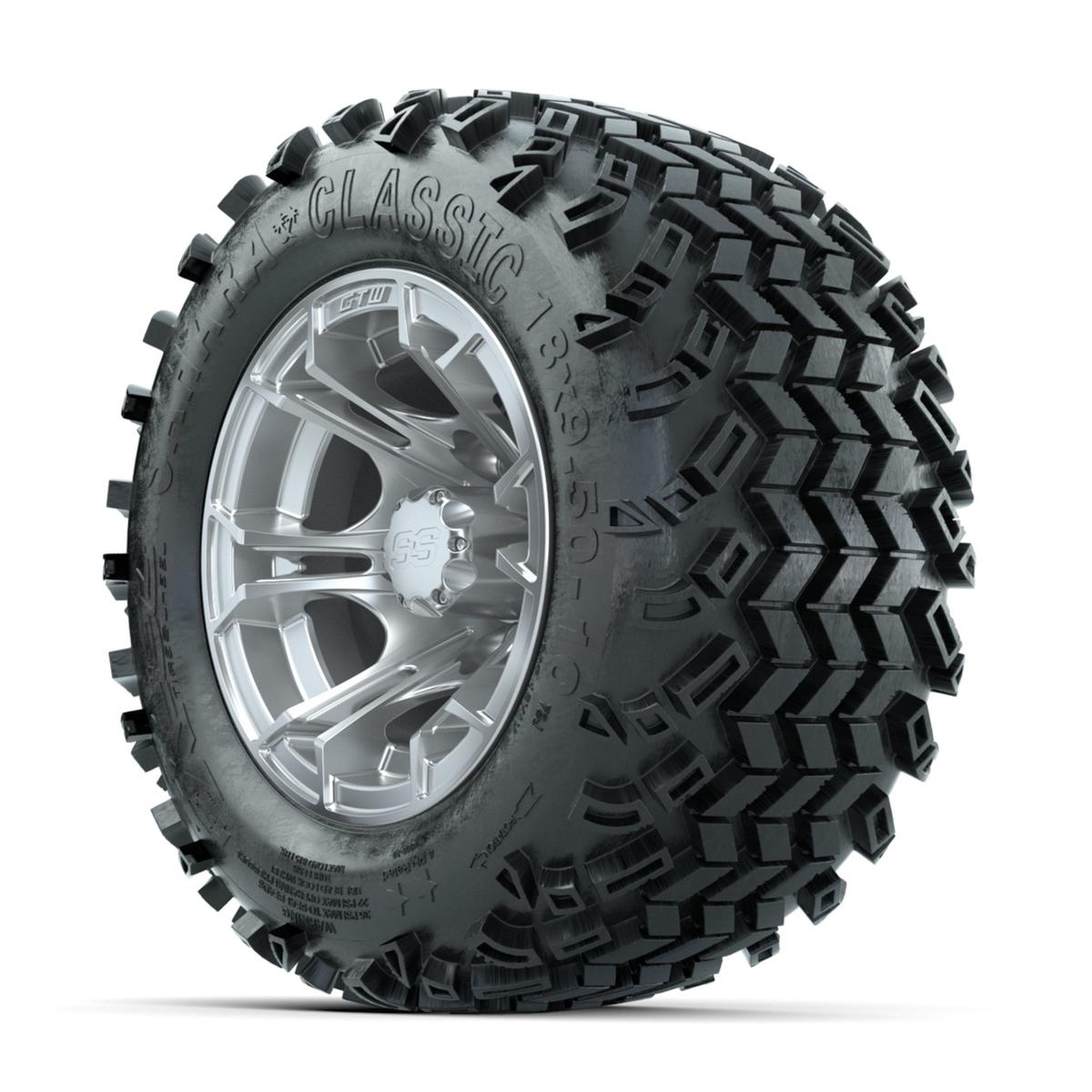 GTW Spyder Silver Brush 10 in Wheels with 18x9.50-10 Sahara Classic All Terrain Tires – Full Set