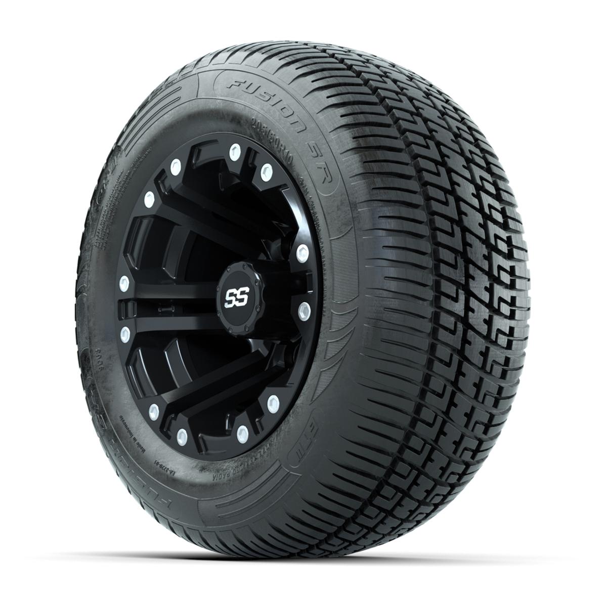 GTW Specter Matte Black 10 in Wheels with 205/50-R10 Fusion S/R Radial Steel Belt Street Tires – Full Set