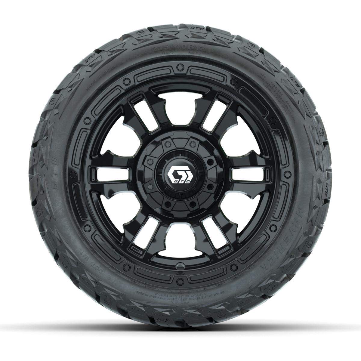 GTW Shogun Gloss Black 12 in Wheels with 215/40-R12 Maverick Low-Profile All-Terrain Tires – Full Set