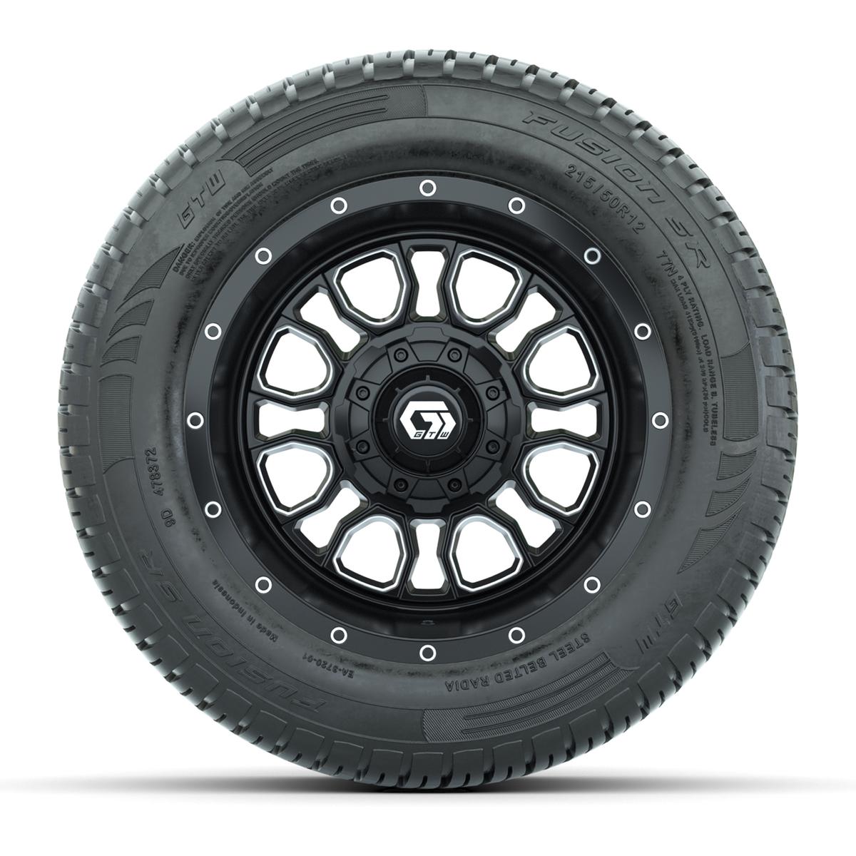 Set of (4) 12 in GTW® Volt Machined & Black Wheels with 215/50-R12 Fusion S/R Street Tires
