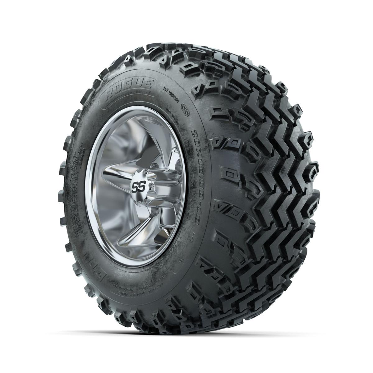 GTW Godfather Chrome 10 in Wheels with 20x10.00-10 Rogue All Terrain Tires – Full Set