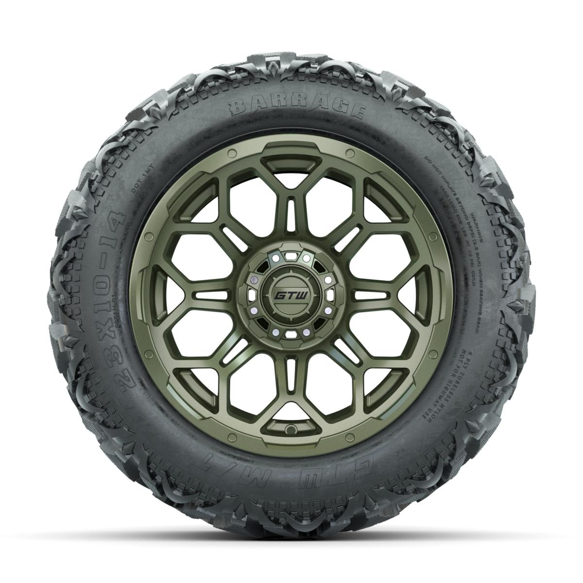 14” GTW Bravo Matte Recon Green Wheels with 23” Barrage Mud Tires – Set of 4
