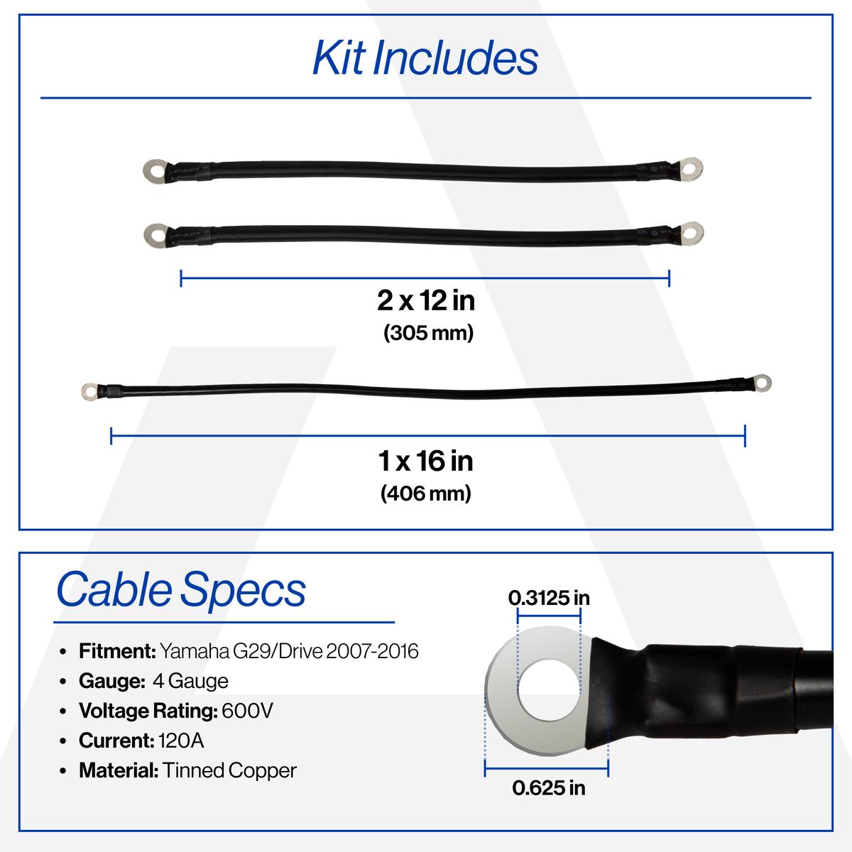 Yamaha G29/Drive 4-Gauge Battery Cable Set (Years 2007-2016)