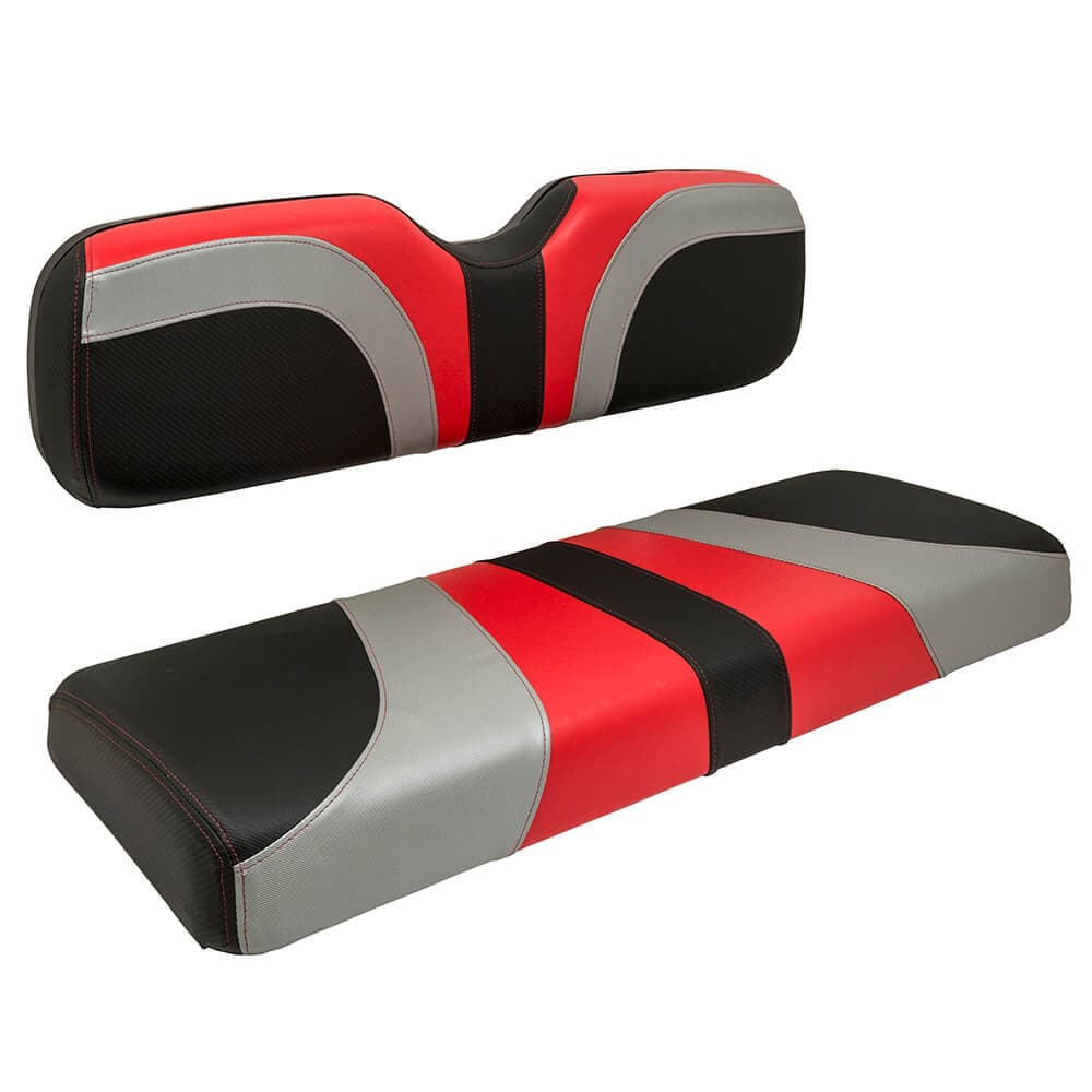 RedDot&reg; Blade Front Seat Covers for EZGO TXT/T48/RXV – Red / Silver / Black Carbon Fiber