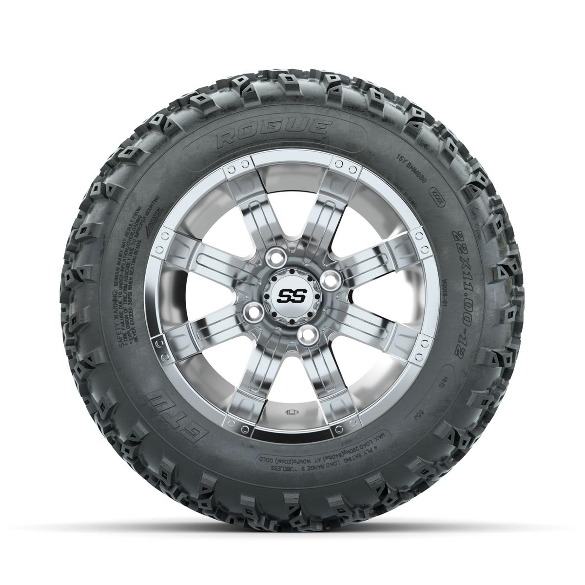GTW Tempest Chrome 12 in Wheels with 22x11.00-12 Rogue All Terrain Tires – Full Set