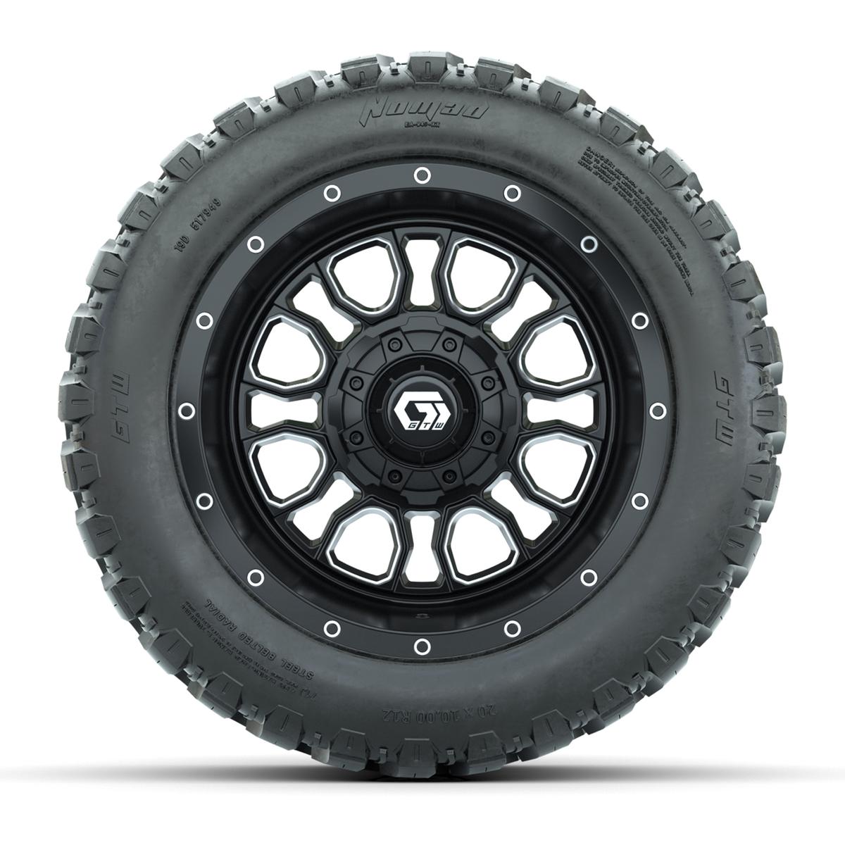 GTW&reg; Volt Black/Machined 12 in Wheels with 20X10-12 Nomad Steel Belt Radial All-Terrain Tires – Full Set