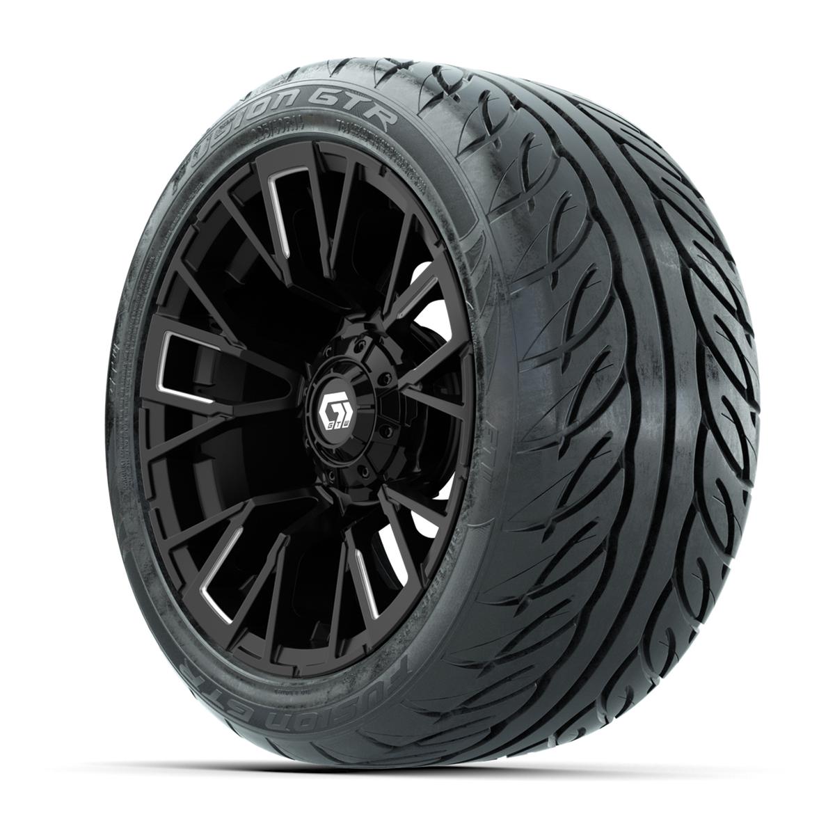 GTW&reg; Vandal Matte Black/Machined 14 in Wheels with 225/40-R14 Fusion GTR Steel Belt Radial Street Tires – Full Set
