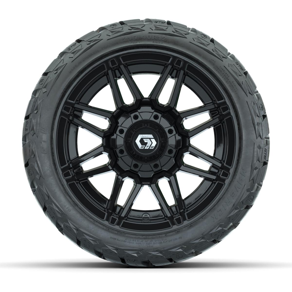 GTW Stealth Gloss Black 12 in Wheels with 215/40-R12 Maverick Low-Profile All-Terrain Tires – Full Set