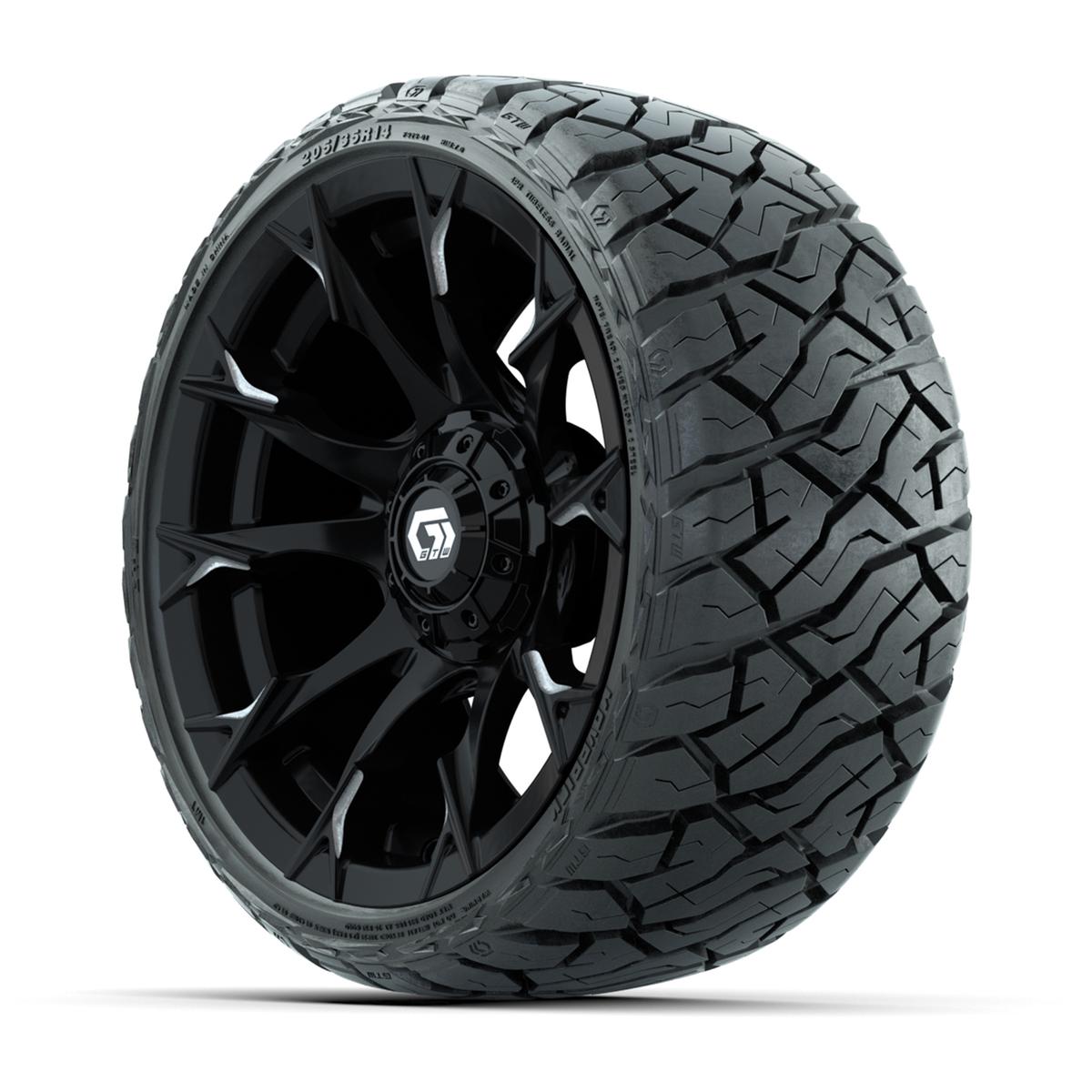 GTW Diablo Gloss Black/Machined 14 in Wheels with 205/35-R14 Maverick Low-Profile All-Terrain Tires – Full Set