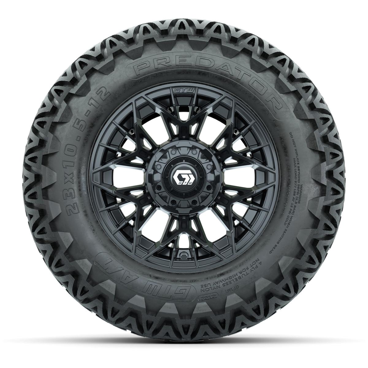 Set of (4) 12 in GTW® Stellar Black Wheels with 23x10.5-12 Predator All-Terrain Tires