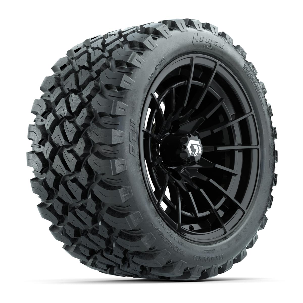 GTW&reg; Boost Gloss Black 14 in Wheels with 23X10-R14 Nomad Steel Belt Radial All-Terrain Tires – Full Set