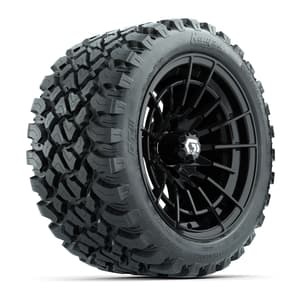 GTW&reg; Boost Gloss Black 14 in Wheels with 23X10-R14 Nomad Steel Belt Radial All-Terrain Tires – Full Set