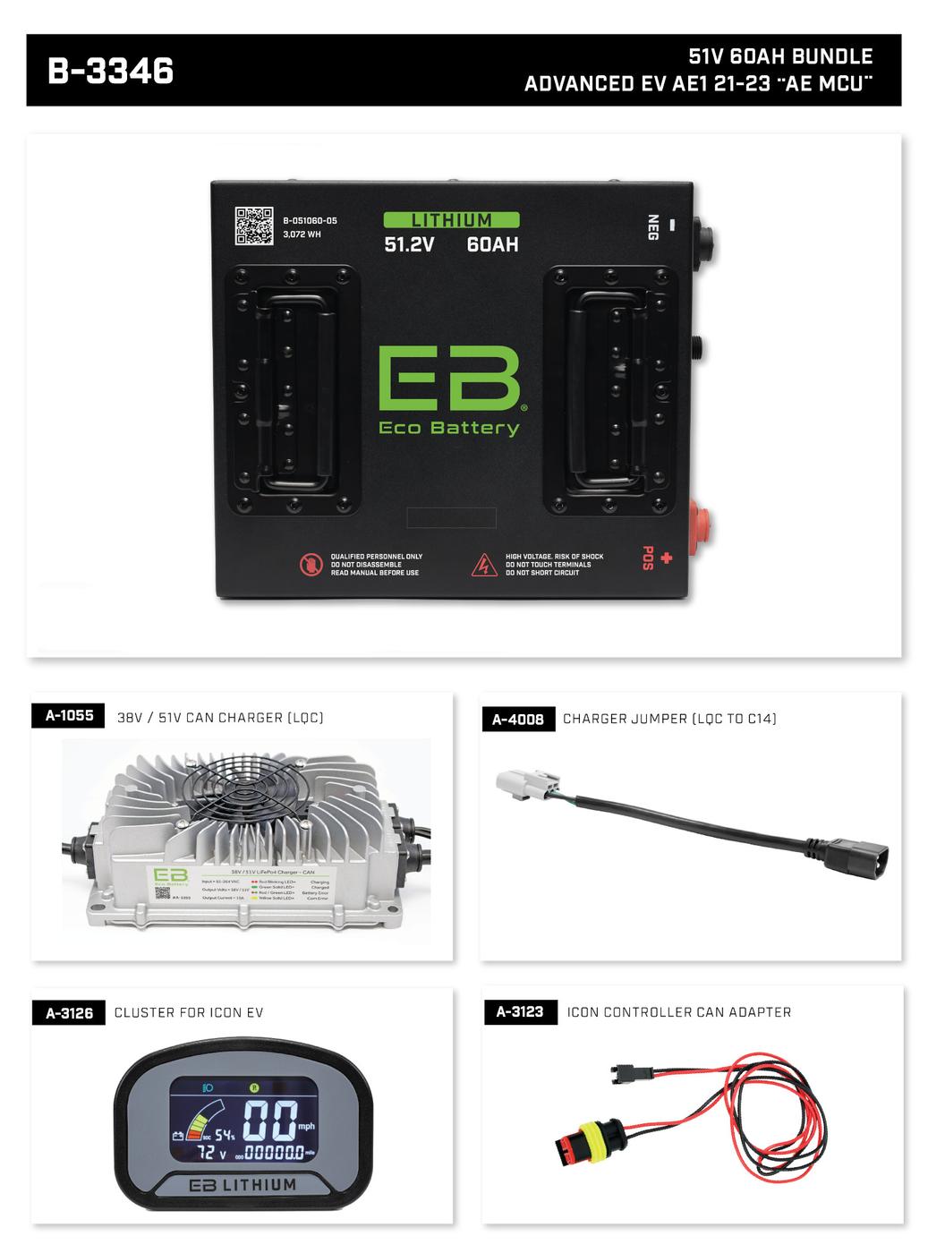 Advanced EV1 2021-2023 Eco Lithium 51v 60Ah "AE MCU" Battery Bundle