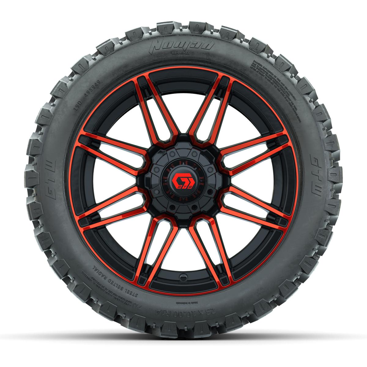 GTW&reg; Stealth Red/Machined 14 in Wheels with 23X10-R14 Nomad Steel Belt Radial All-Terrain Tires – Full Set