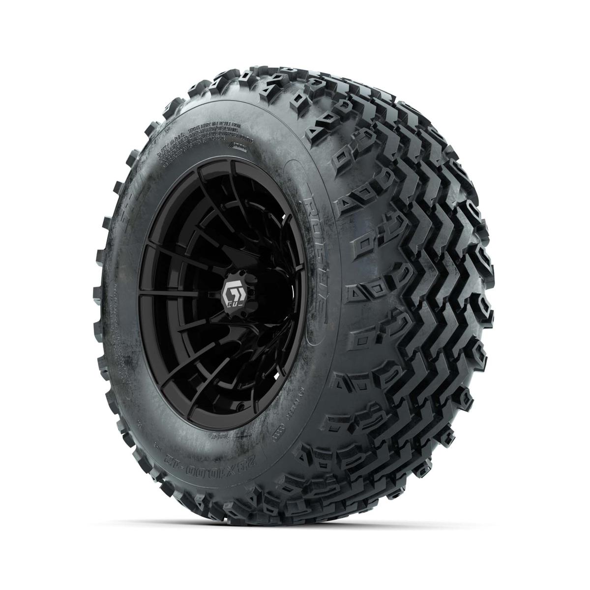 GTW&reg; Boost Gloss Black 12 in Wheels with 23X10.00-12 Rogue All-Terrain Tires – Full Set