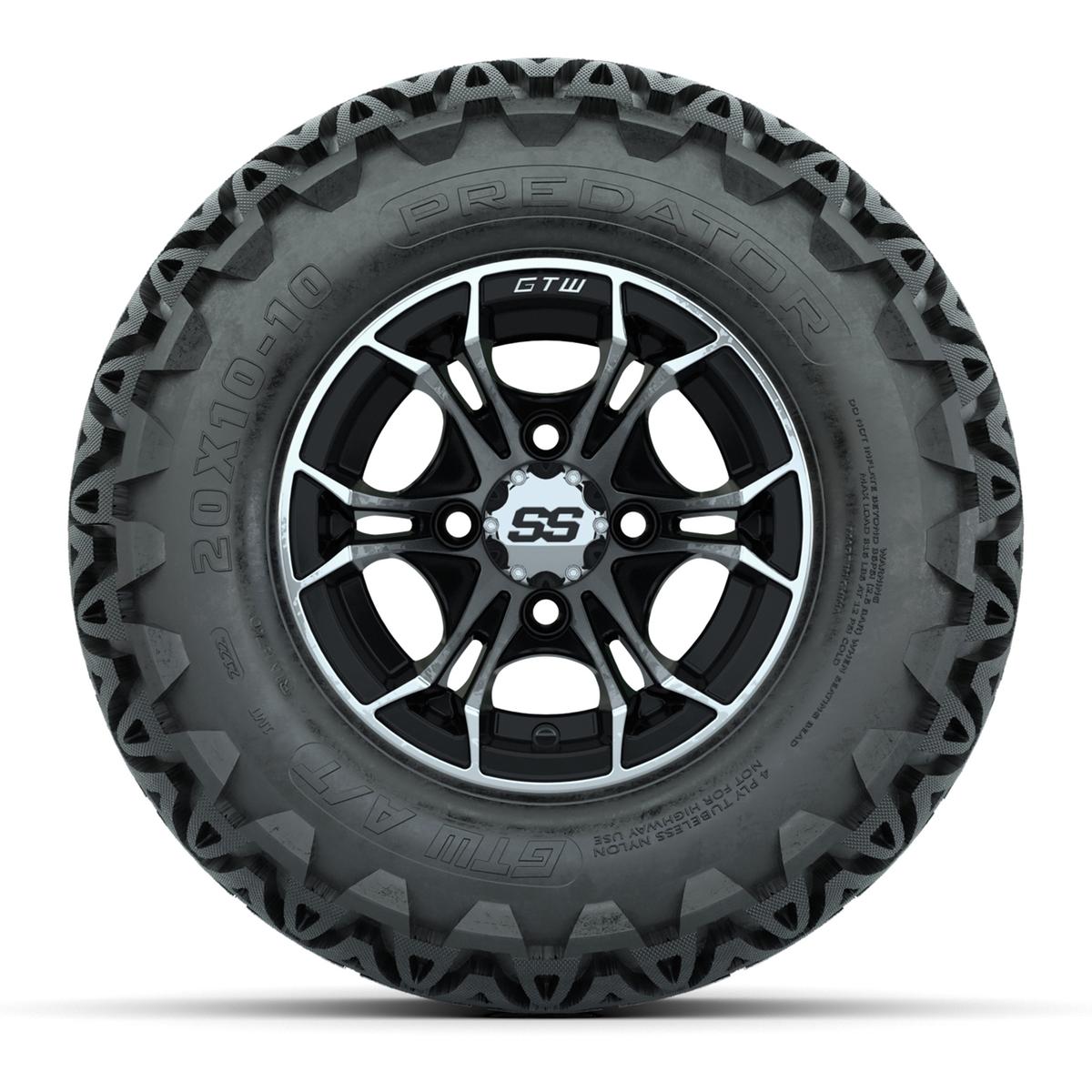 GTW Spyder Machined/Black 10 in Wheels with 20x10-10 Predator All Terrain Tires – Full Set
