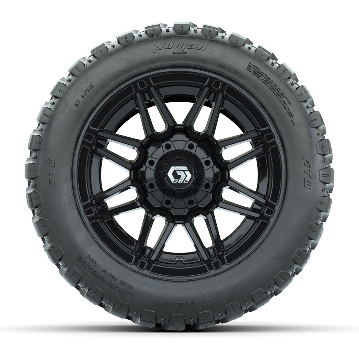 GTW&reg; Stealth Black/Machined 12 in Wheels with 20X10-12 Nomad Steel Belt Radial All-Terrain Tires – Full Set