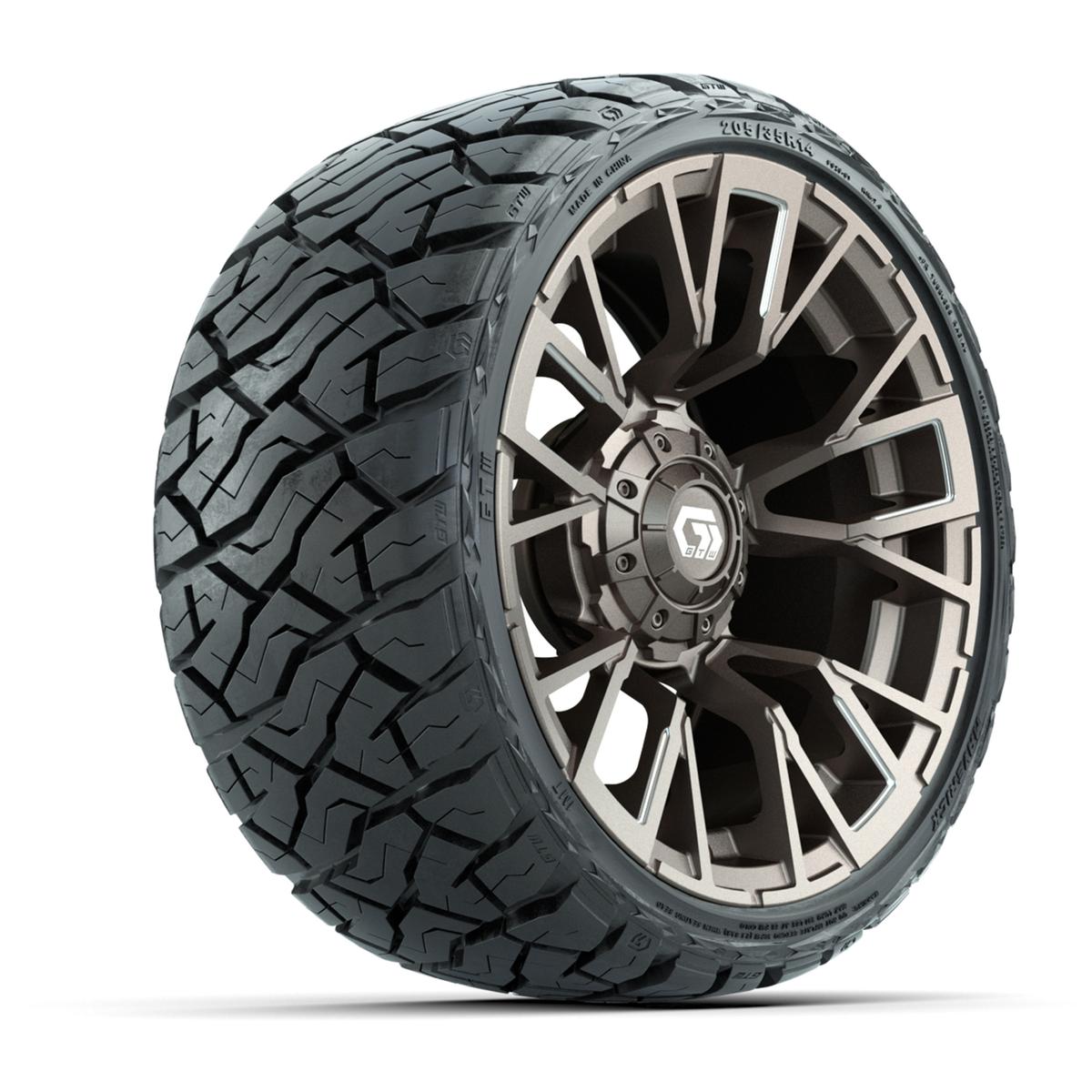 GTW Vandal Satin Bronze/Machined 14 in Wheels with 205/35-R14 Maverick Low-Profile All-Terrain Tires – Full Set