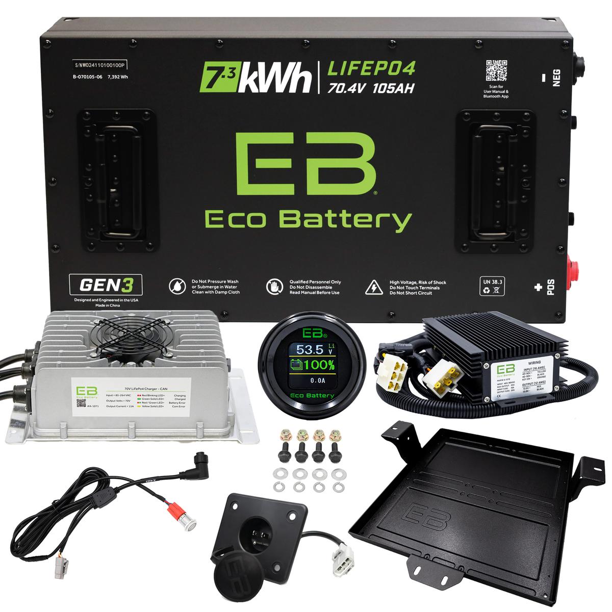 EZGO Freedom RXV with Metal Battery Tray Eco Lithium 70v 105Ah GEN3 Battery Bundle