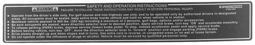 EZGO Safety Label Decal (Years 1994-2008)