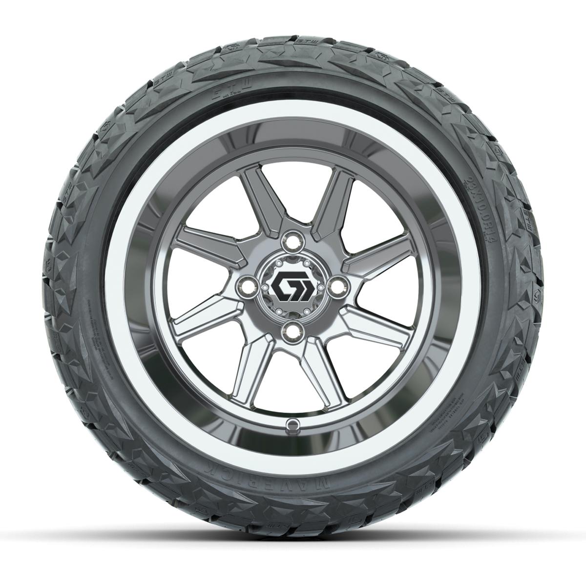 GTW&reg; Reaper Chrome 14 in Wheels with 23X10-R14 Maverick Steel Belted Radial All-Terrain Tires - Full Set