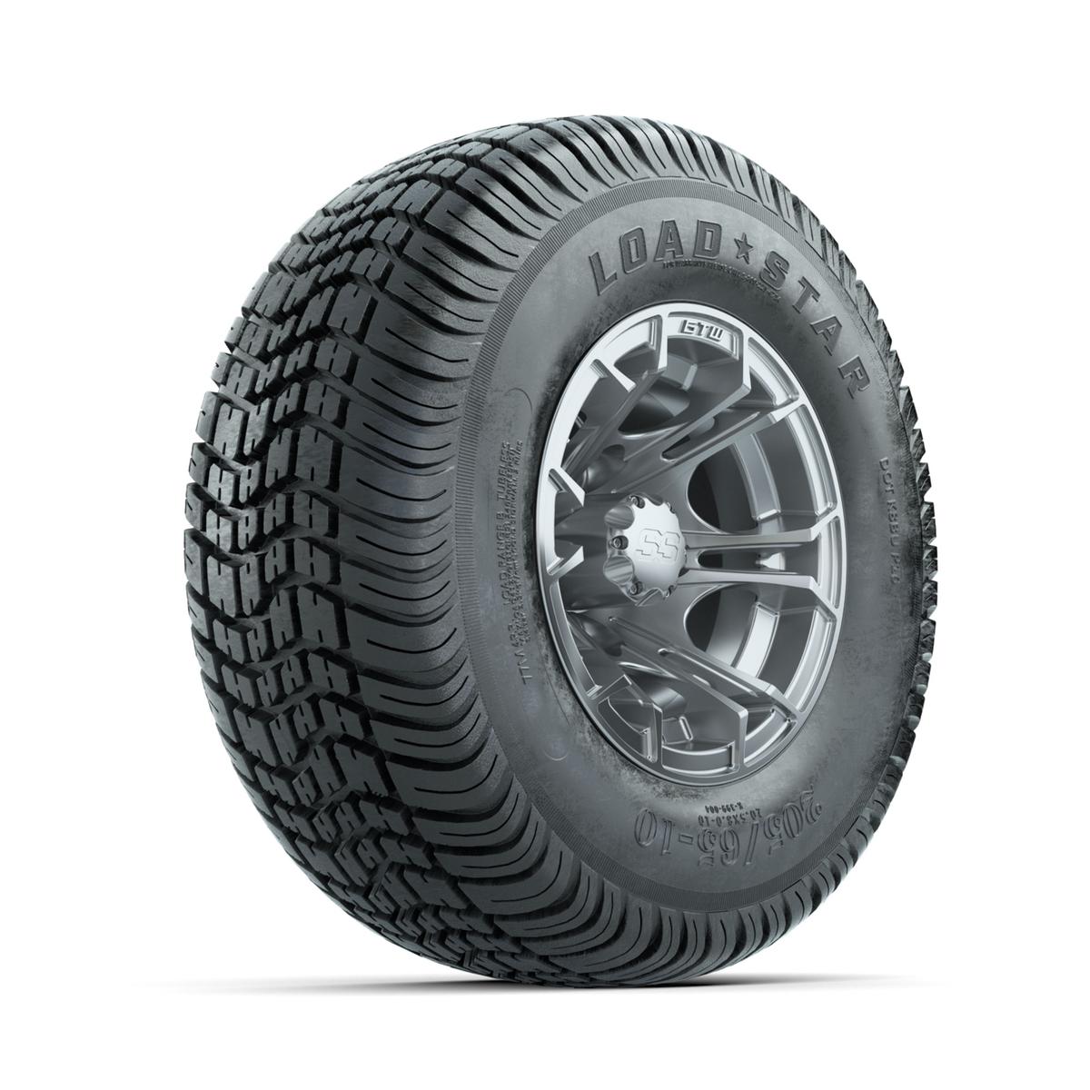 GTW Spyder Silver Brush 10 in Wheels with 205/65-10 Kenda Load Star Street Tires – Full Set