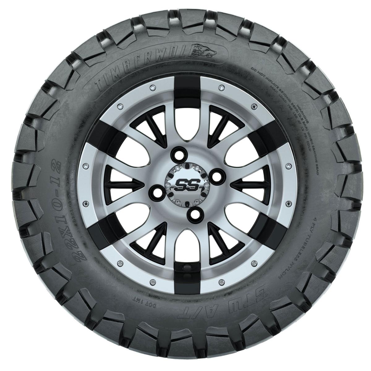 Set of (4) 12 in GTW Diesel Wheels with 22x10-12 GTW Timberwolf All-Terrain Tires