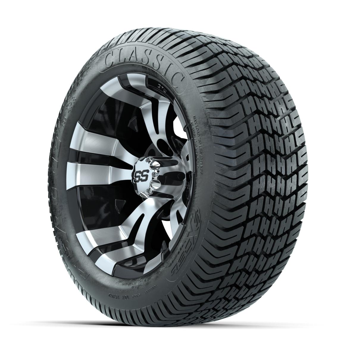 12” GTW Vampire Black and Machined Wheels with Excel Lo-Pro Street Tires – Set of 4