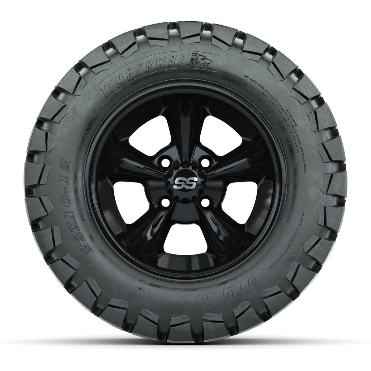 Set of (4) 12 in GTW Godfather Wheels with 22x10-12 GTW Timberwolf All-Terrain Tires