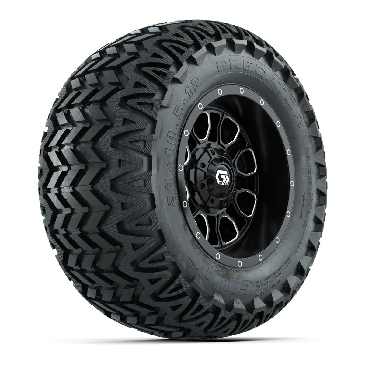 Set of (4) 12 in GTW® Volt Machined & Black Wheels with 23x10.5-12 Predator All-Terrain Tires